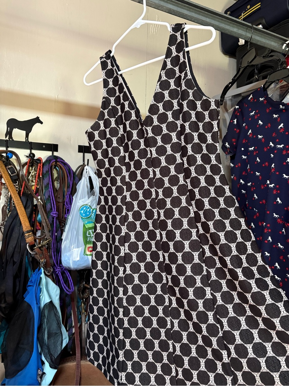 Sleeveless Black and nude Geometric Fit & Flare Dress from Anthropologie